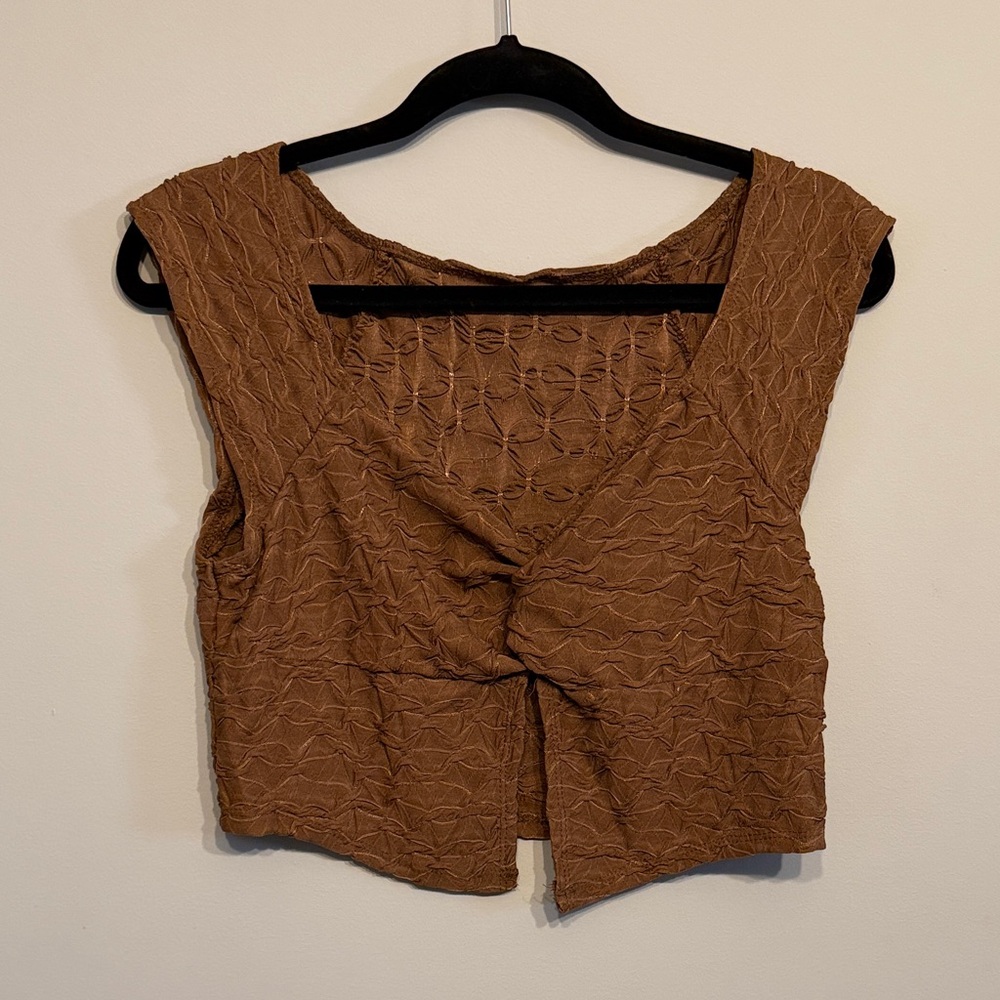 Brown Textured Crop Top